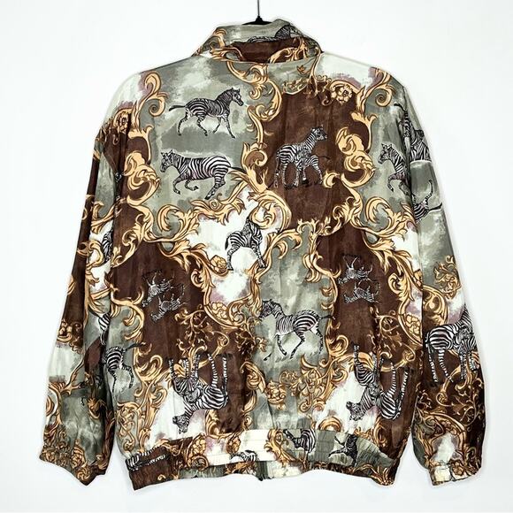 VINTAGE STUDIO SPORTIF 100% Silk safari animal print zip jacket size medium - Picture 3 of 4